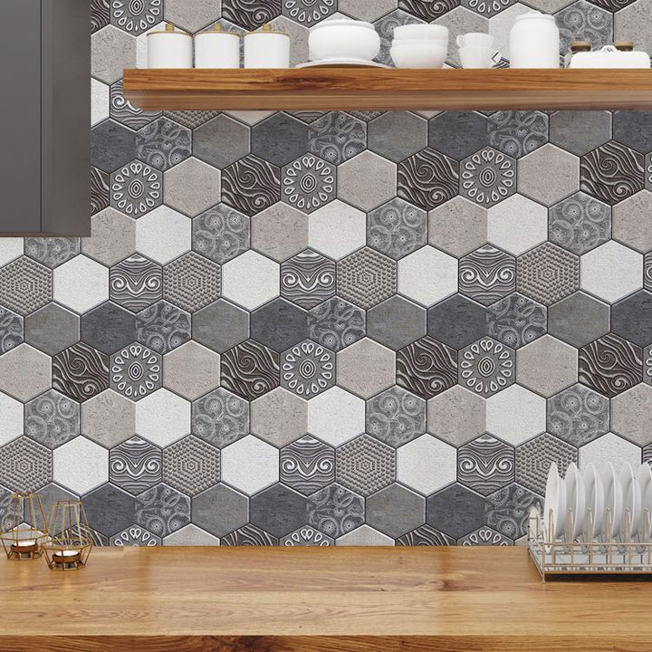 BowLift | Hexagonal Tile - Peel & Stick Plastic Stain Resistant Peel and Stick Mosaic Tile 5-Pack