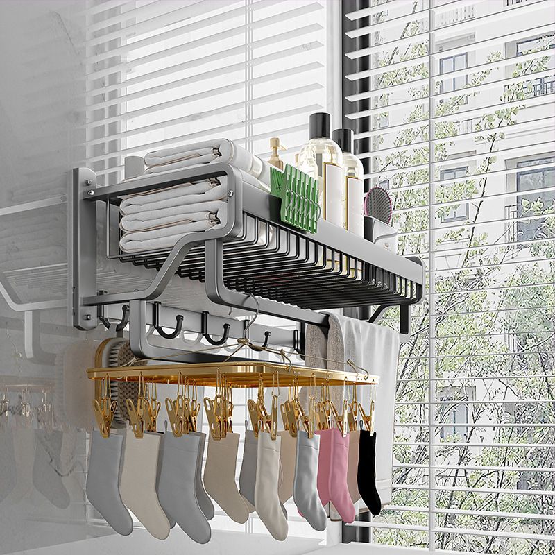 BowLift | Modern Metal Bath Accessory Set Polished Silver Bath Shelf/Paper Holder/Towel Hook