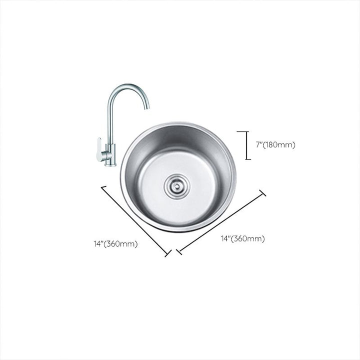 BowLift | Round Single Bowl Kitchen Sink Stainless Steel Sink with Drain Strainer Set