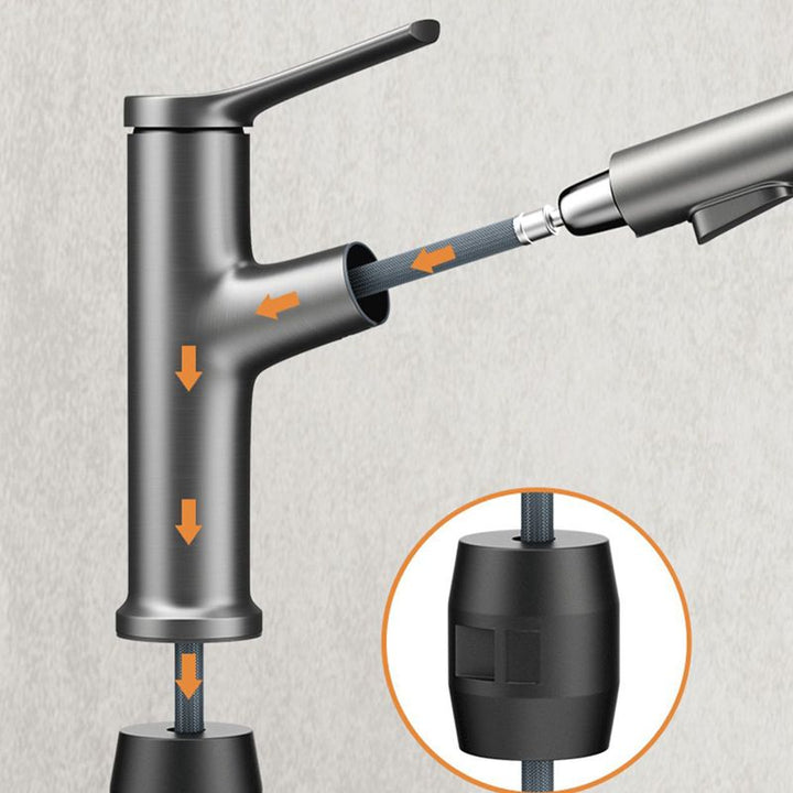 BowLift | Modern Style Extendable Vessel Faucet Single Handle Low Arc Copper Vessel Faucet