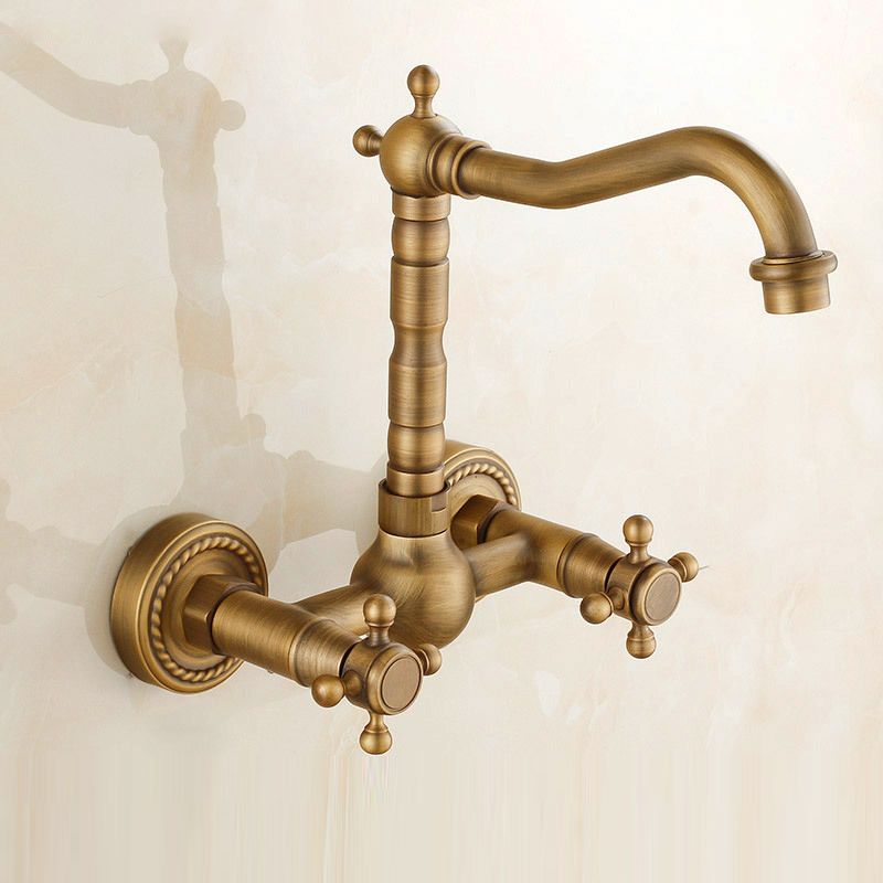 BowLift | Vintage Bathtub Faucet with Two Cross Handles Made of Pure Copper Wall-Mounted Fixture