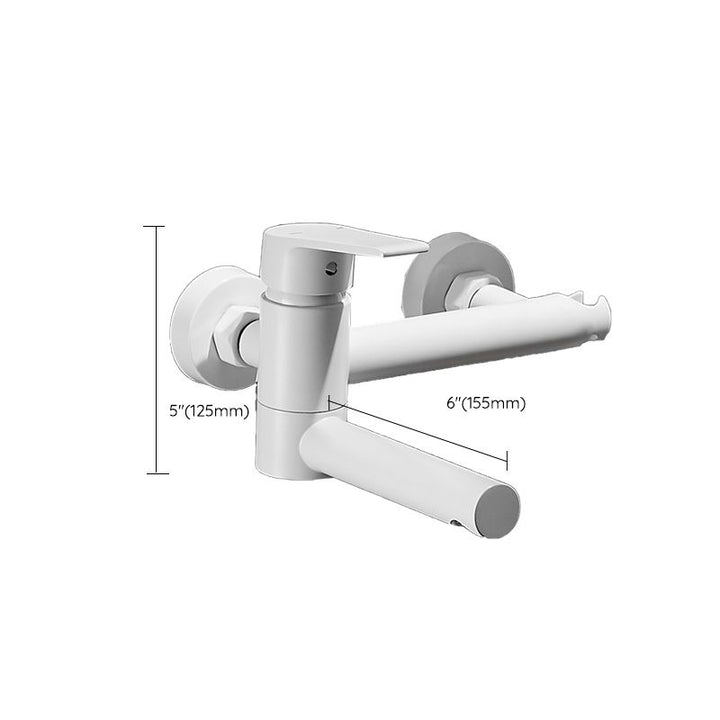 BowLift | White Bath Water Faucet Trim Single Lever Handle Swivel Spout Wall Mounted Hand Shower Bathtub Filler