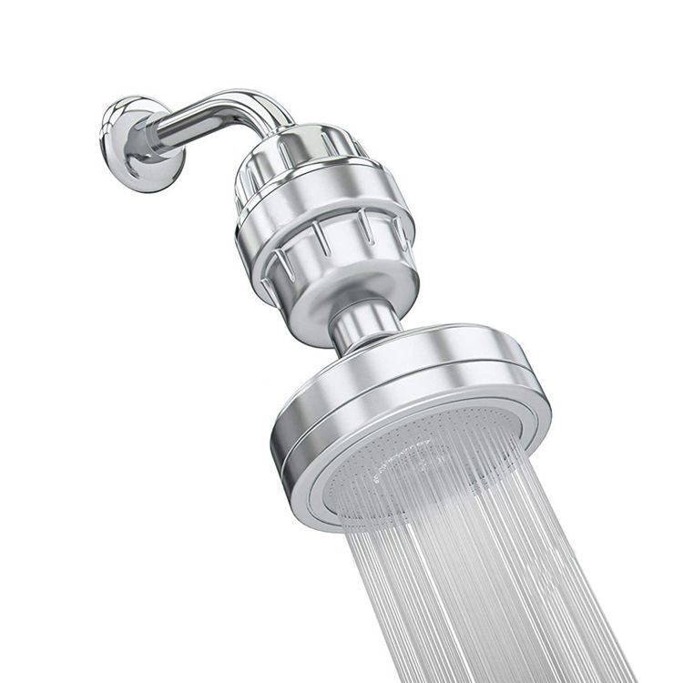 BowLift | Contemporary fixed shower head in silver with Katalyst wall-mounted shower head
