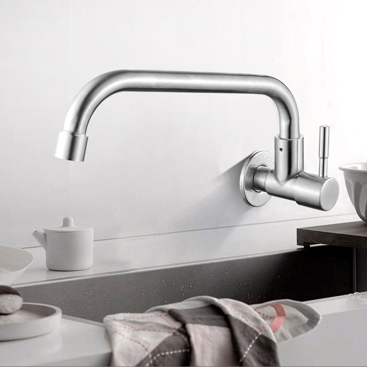 BowLift | Modern Bridge Water Faucet 304 Stainless Steel Knob Handle Swivel Spout Wall Mounted Faucet