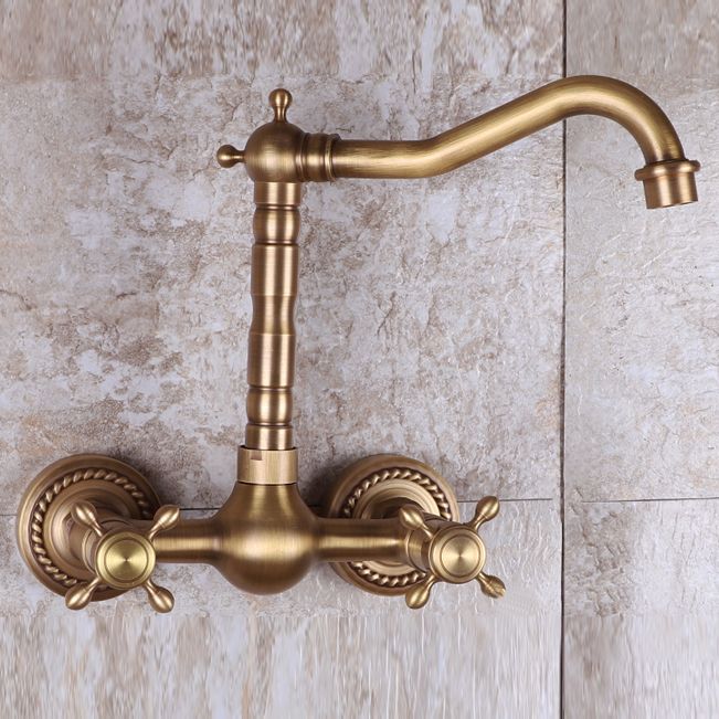 BowLift | Vintage Bathtub Faucet Two Cross Handle Faucet Solid Copper Wall Mounted Faucet