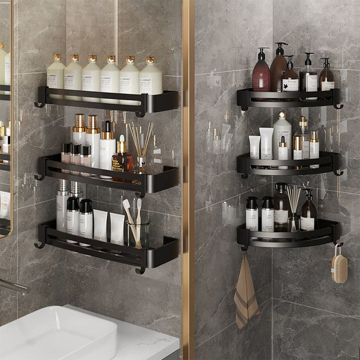 BowLift | Modern Bathroom Hardware Set Bathroom Shelf Silver/Black Bathroom Accessories Set