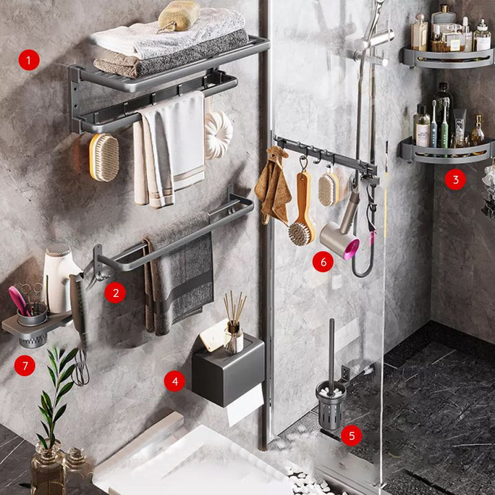 BowLift | Modern Bathroom Accessories Hardware Set Gray Towel Bar Bathroom Shelf Bathroom Hardware Set
