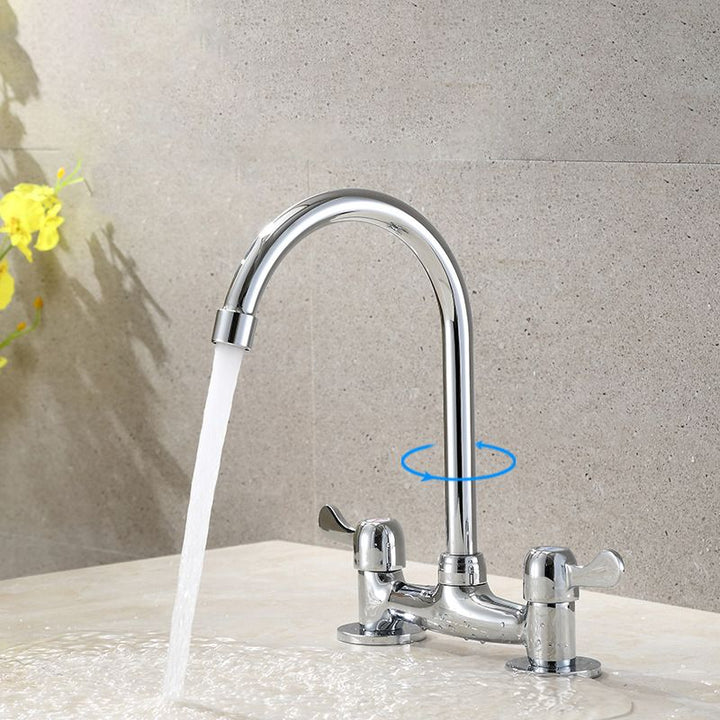 BowLift | Round 2-Handle Basin Mixer 2-Hole Center-Set Basin Mixer with Curved Spout