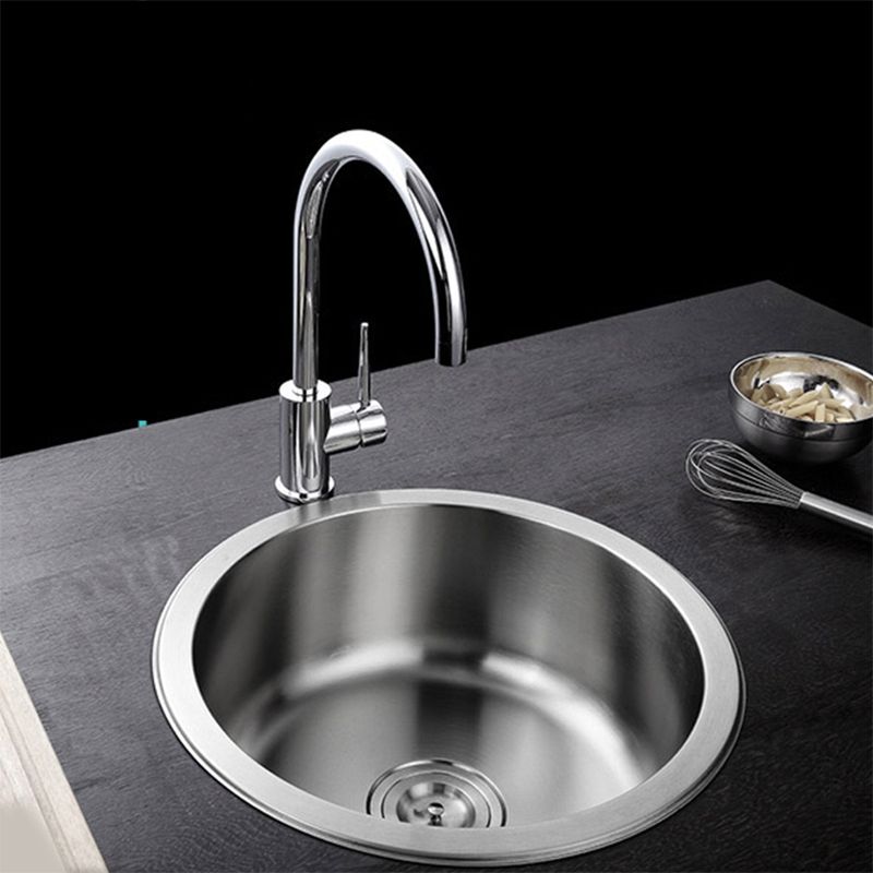 BowLift | Contemporary Single Basin Kitchen Sink Round Stainless Steel Sink with Drain Strainer Set