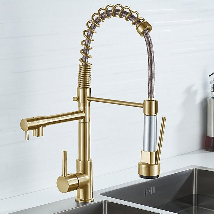 BowLift | Glam Basin Faucet Brass Lever Handles Spring Neck Three-Function Bathroom Sink Tap