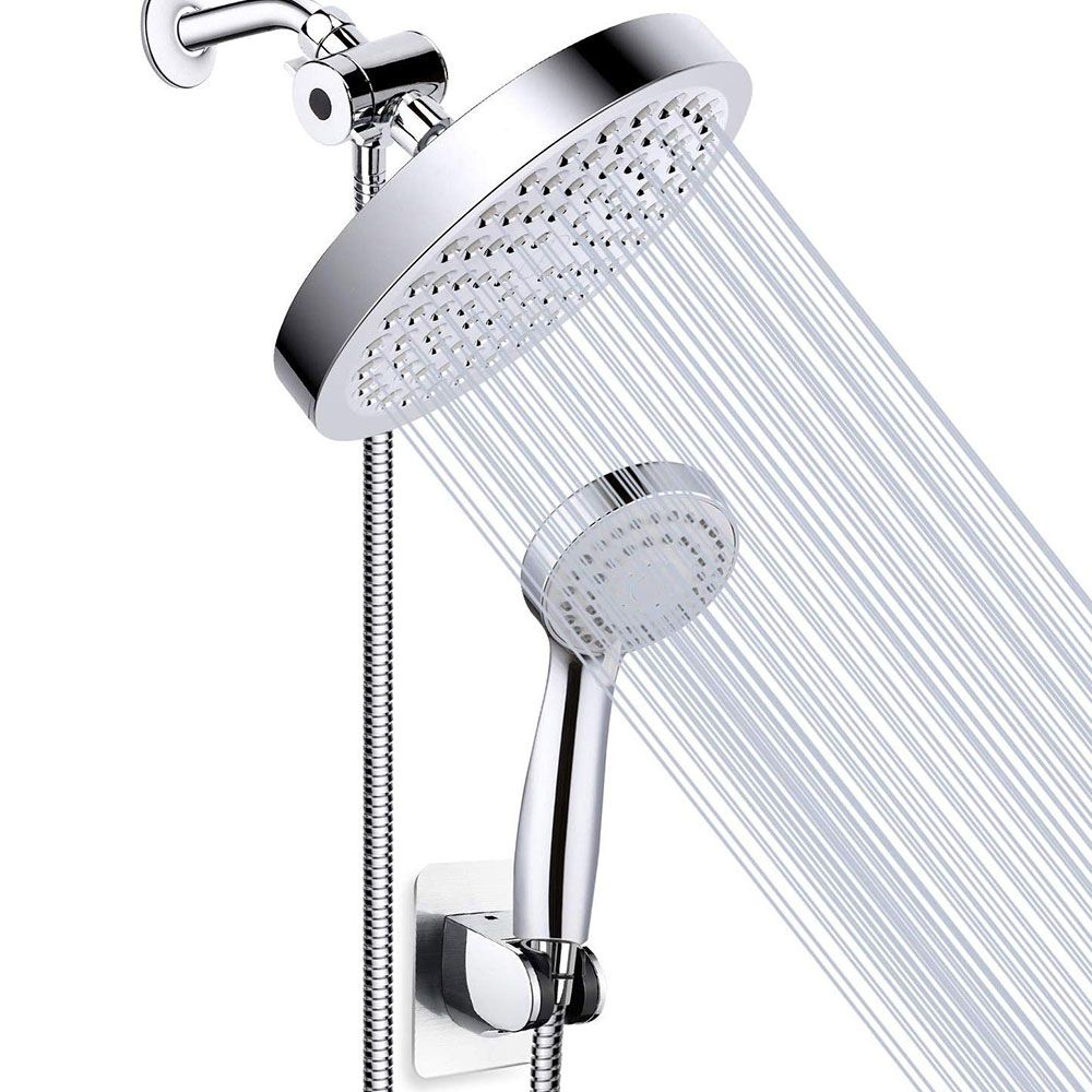 BowLift | Modern Standard Shower Set Double Round Metal Adjustable Spray Pattern Shower Head