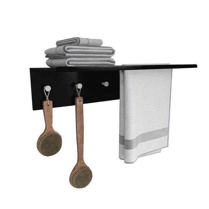 BowLift | Black 6-piece Bathroom Accessory Set Modern Shower Curtain Rod / Bathrobe Hooks and Towel Bar