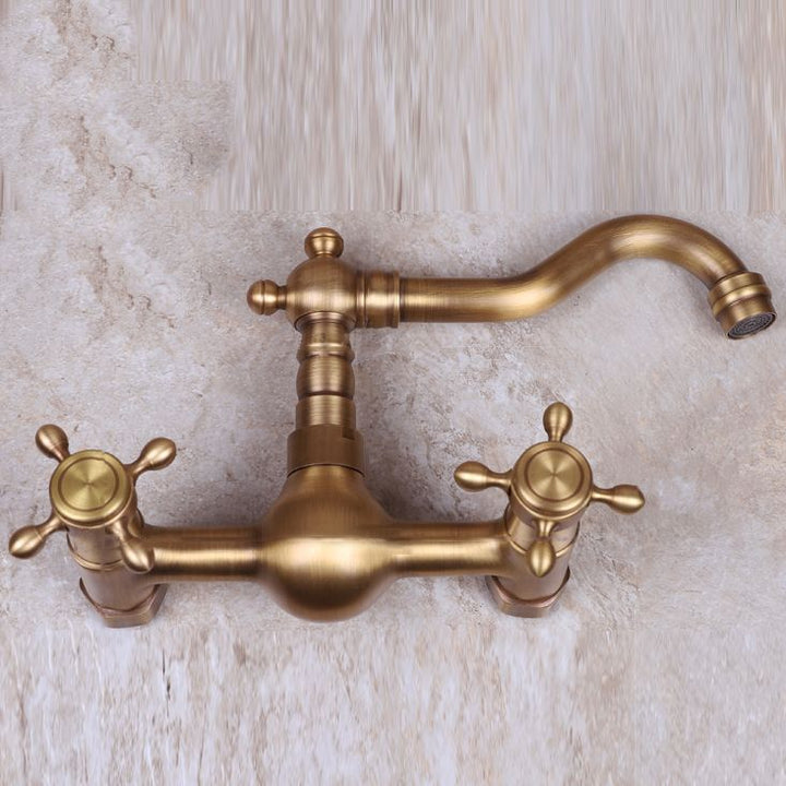 BowLift | Vintage Bathtub Faucet Two Cross Handle Faucet Solid Copper Wall Mounted Faucet