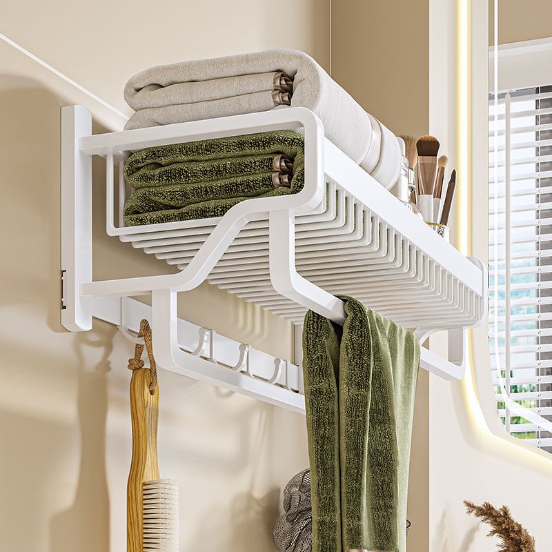 BowLift | Modern bathroom accessory set in white with bath shelf/towel bar/bath towel hooks