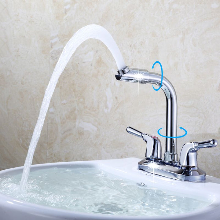 BowLift | 2-Handle Brushed Nickel Widespread Faucet 2-Hole Centered Bathroom Sink Faucet with Brass