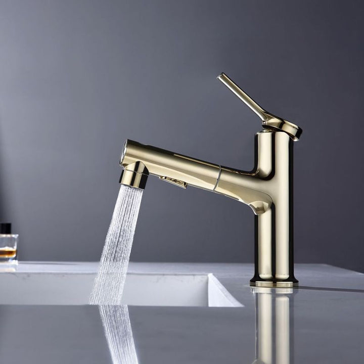 BowLift | Modern Sink Faucet Copper Single Handle Low Arc Pull-Out Sink Faucet