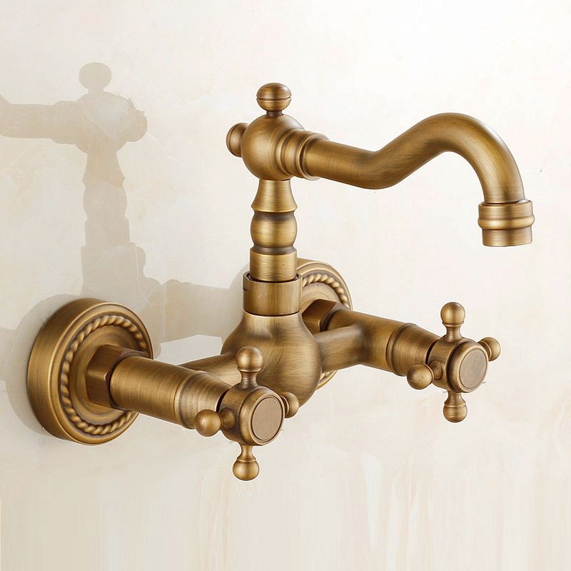 BowLift | Vintage Bathtub Faucet with Two Cross Handles Made of Pure Copper Wall-Mounted Fixture