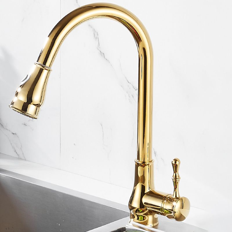 BowLift | Brushed Gold Kitchen Sink Faucet High Arc Swivel Spout with Pull-Down Spray Head