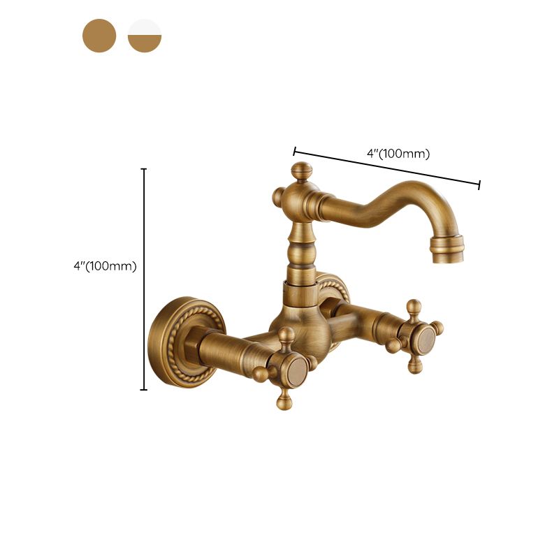 BowLift | Vintage Bathtub Faucet with Two Cross Handles Made of Pure Copper Wall-Mounted Fixture