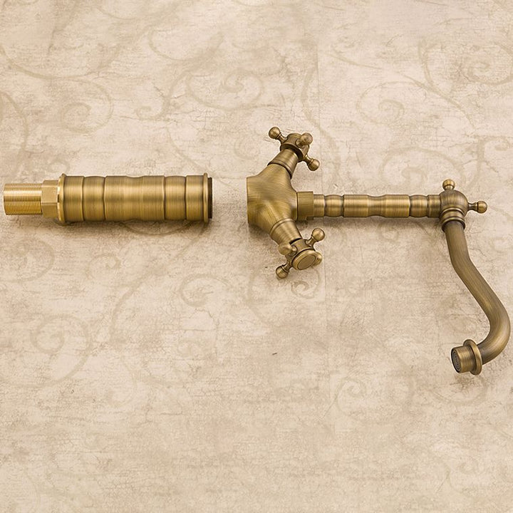 BowLift | Industrial Widespread Bathroom Faucet Cross Handle Medium Sink Faucet