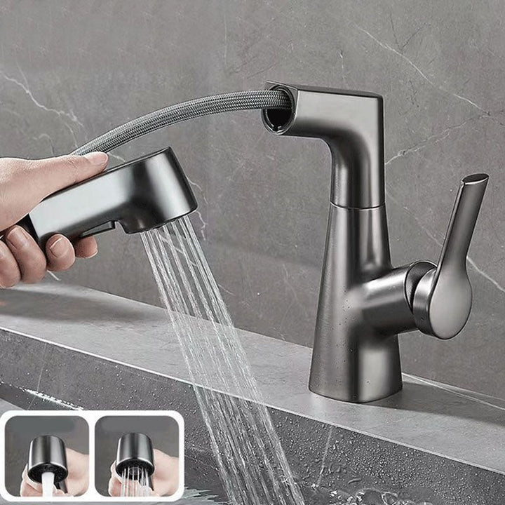 BowLift | Modern Sink Faucet Lever Handle Copper Low Arc Pull-Out Sink Faucet
