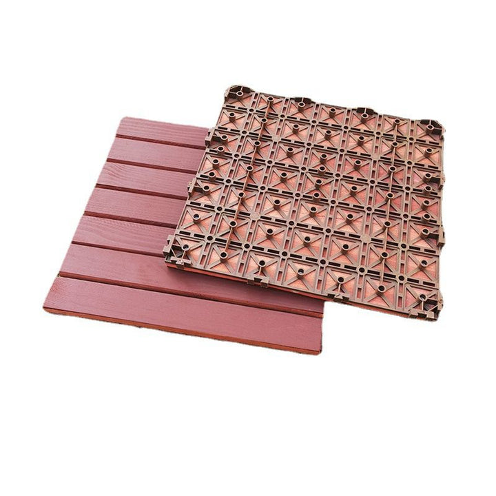 BowLift | Red 6-Slat Square Wood Deck Tiles Snap-Fit Installation Floor Tiles