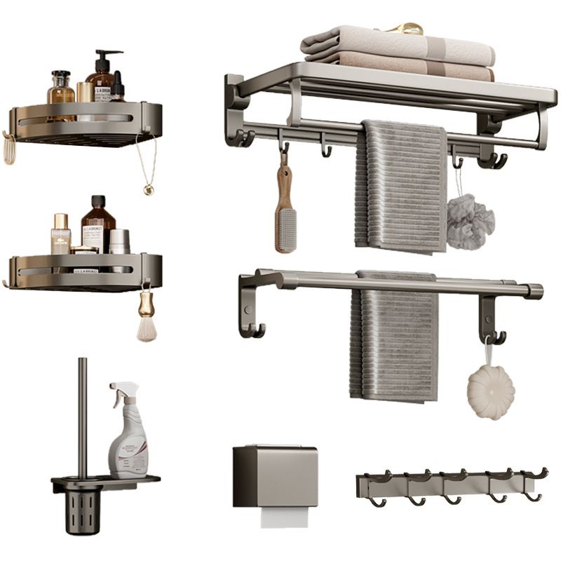 BowLift | Modern Bathroom Accessories Set in Gray with Bathroom Shelf/Towel Holder/Robe Hooks & Paper Holder
