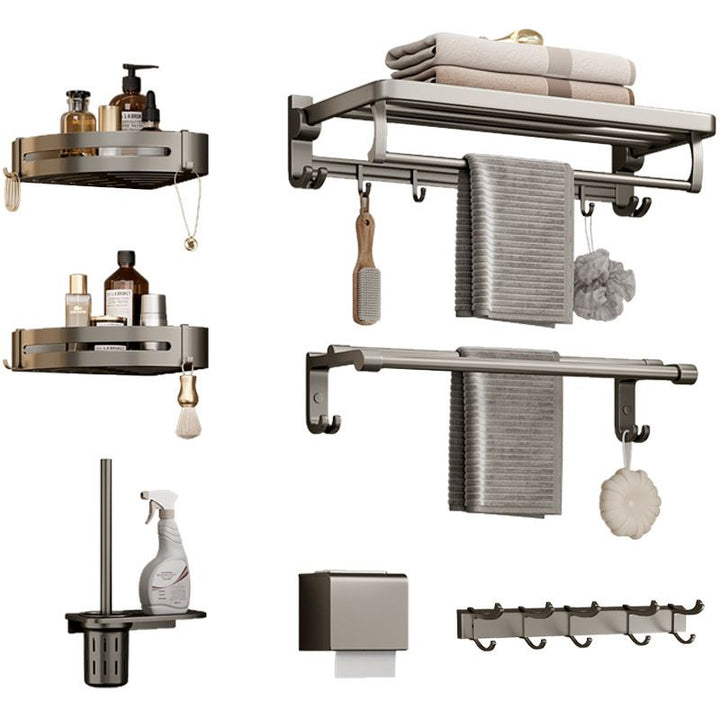 BowLift | Modern Bathroom Accessories Set in Gray with Bathroom Shelf/Towel Holder/Robe Hooks & Paper Holder