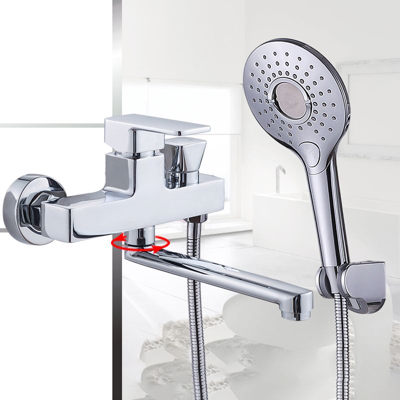 BowLift | Chrome polished bathroom faucet wall-mounted with swivel spout and hand shower