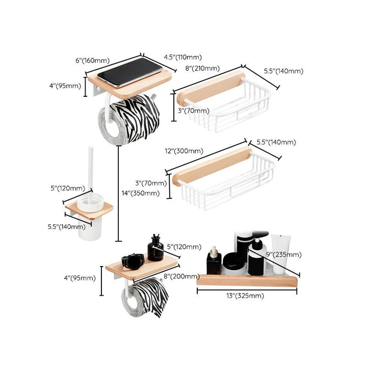 BowLift | White 7-piece bathroom accessory set wood and metal bath set