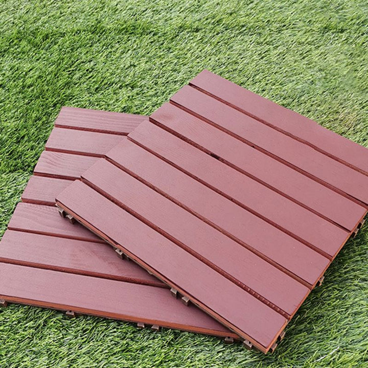BowLift | Red 6-Slat Square Wood Deck Tiles Snap-Fit Installation Floor Tiles