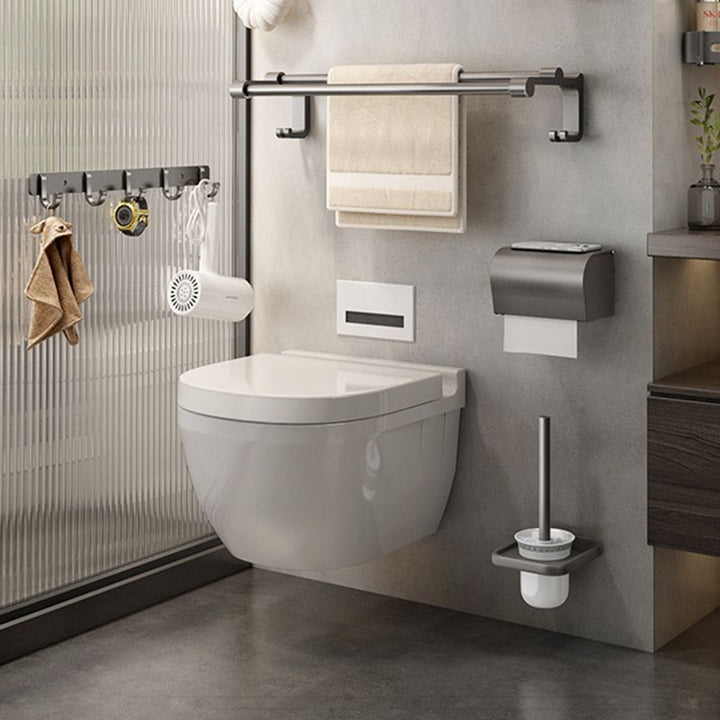 BowLift | Gray contemporary bathroom accessory set Bathroom shelf/towel holder & bathrobe hook incl.