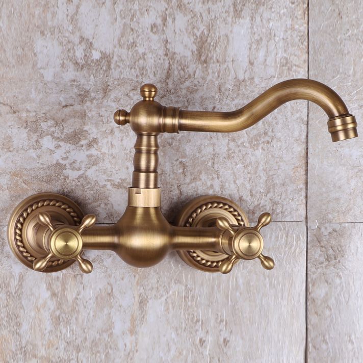 BowLift | Vintage Bathtub Faucet Two Cross Handle Faucet Solid Copper Wall Mounted Faucet