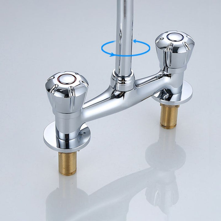 BowLift | Round 2-Handle Basin Mixer 2-Hole Center-Set Basin Mixer with Curved Spout