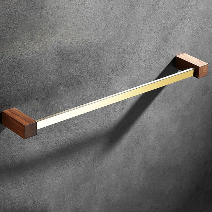 BowLift | Polished Brass Bathroom Hardware Set Metal & Wood Bathroom Set with Bath Shelf/Towel Bar
