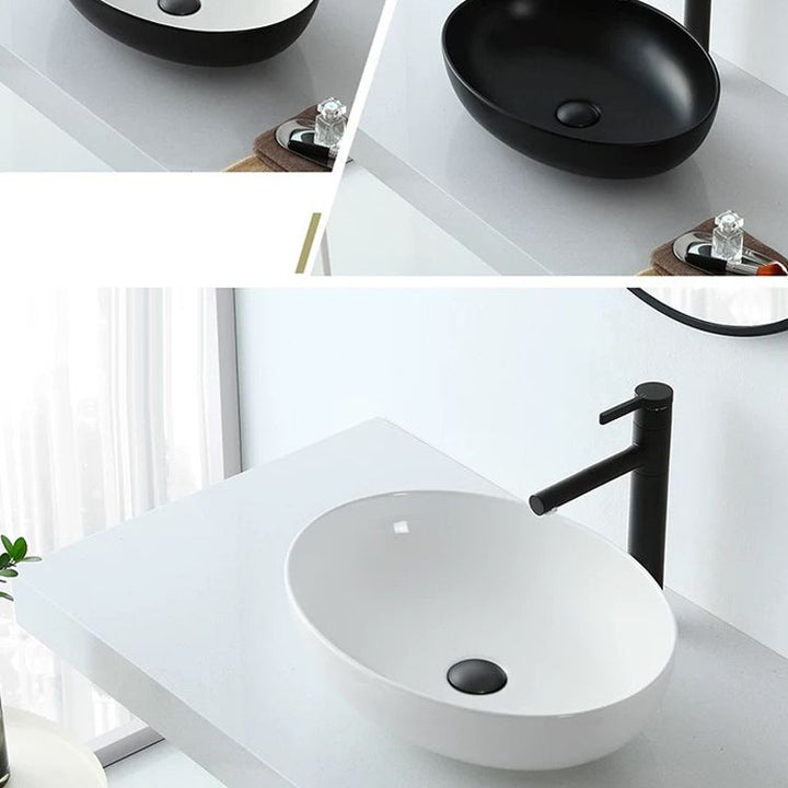 BowLift | Modern Vessel Bathroom Sink Oval Porcelain with Pop-Up Drain System Vessel
