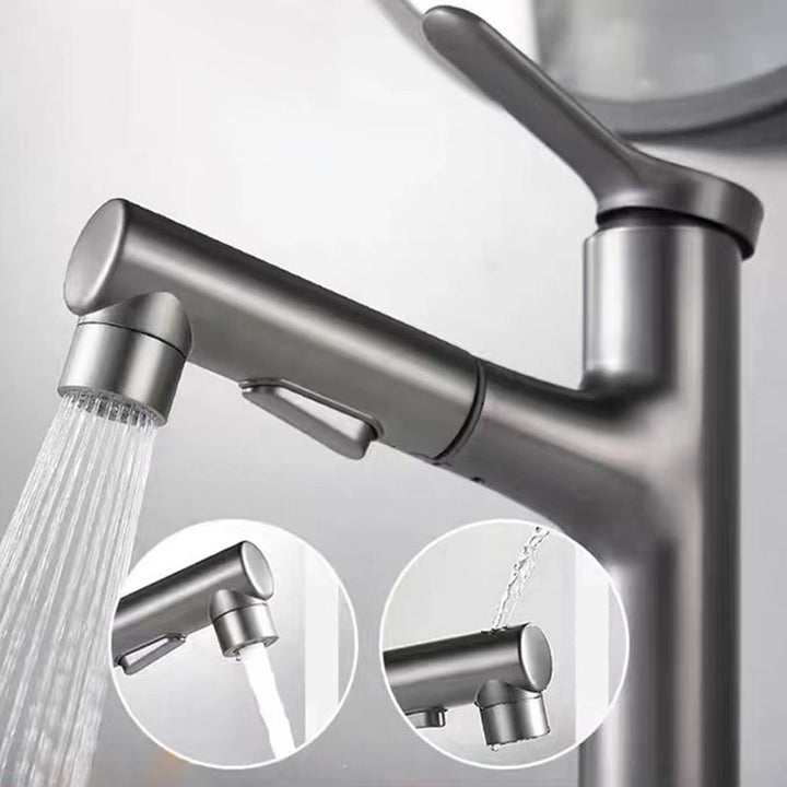 BowLift | Modern Style Extendable Vessel Faucet Single Handle Low Arc Copper Vessel Faucet