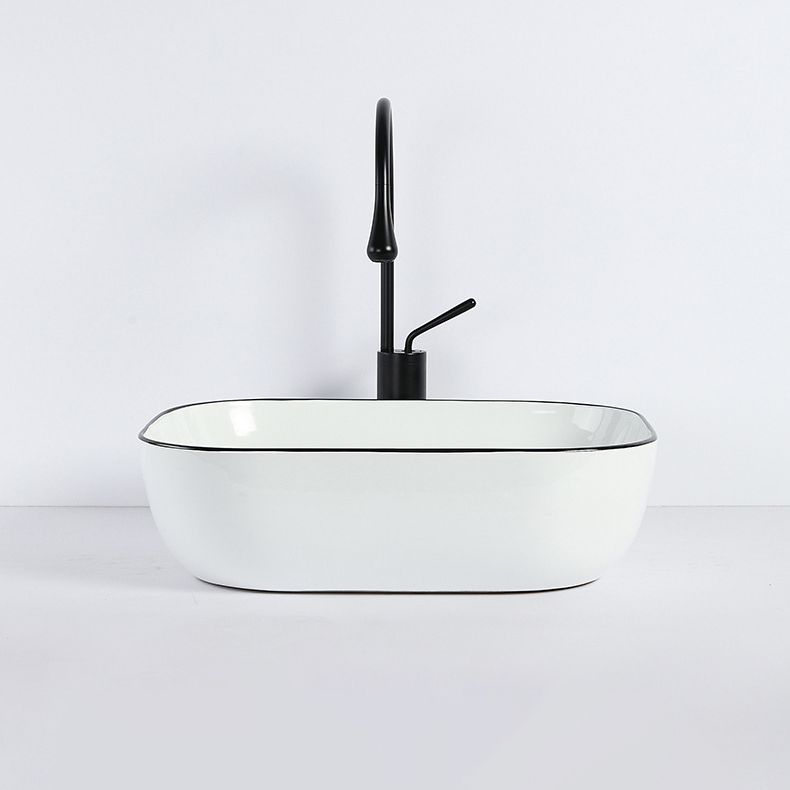 BowLift | Contemporary sink with pop-up drain porcelain rectangular basin