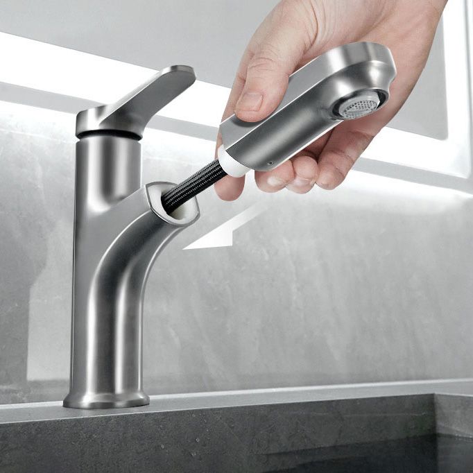 BowLift | Contemporary Bath Faucet Brass Lever Handle Pull-Out Sink Faucet