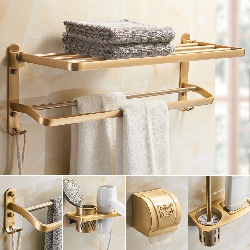 BowLift | Vintage Bronze Bathroom Accessories Set Brushed Brass Towel Rail/Paper Holder/Bath Shelf