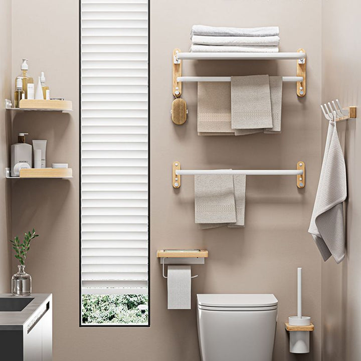 BowLift | White Metal and Solid Wood Bathroom Accessories Hardware Set