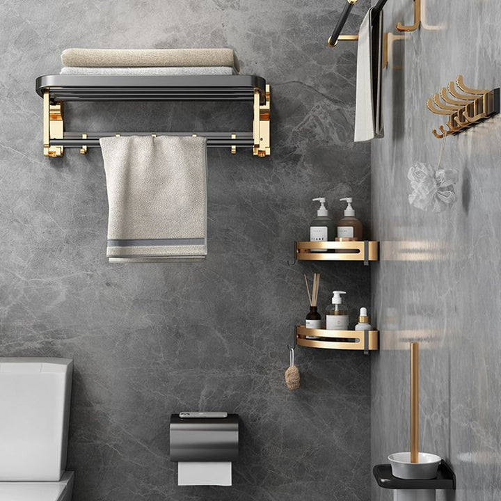 BowLift | Modernism Bathroom Accessories Hardware Set Black & Gold Bathroom Shelf/Towel Bar