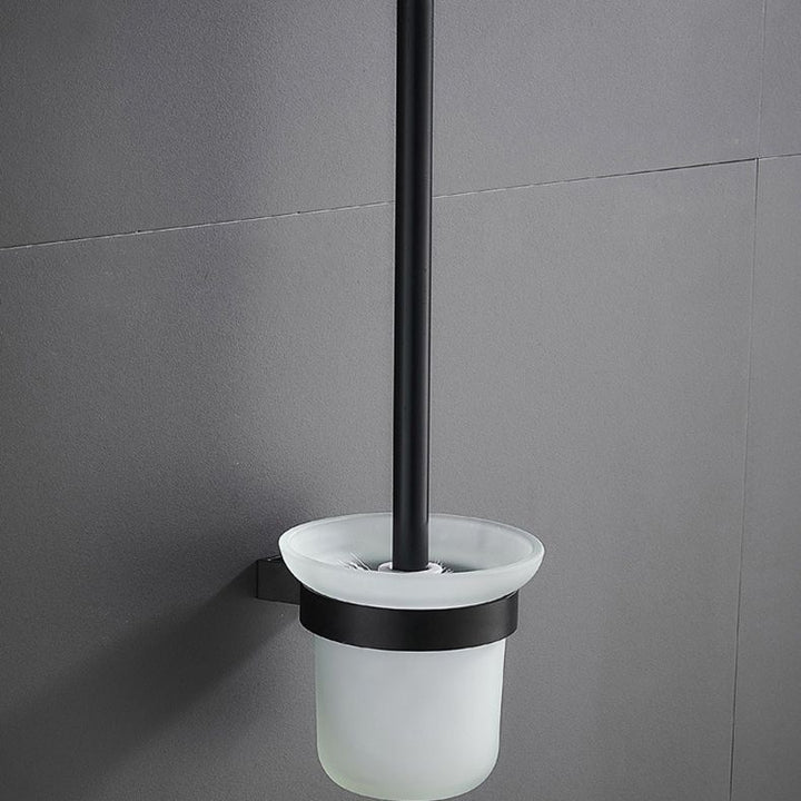BowLift | 6-piece modern bathroom hardware set in matte black with bathroom shelf/towel holder & bathrobe hook