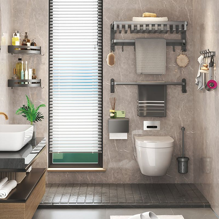 BowLift | Modern Bathroom Accessories Set Gray Bathroom Shelf Paper Holder Bathroom Accessories Kit