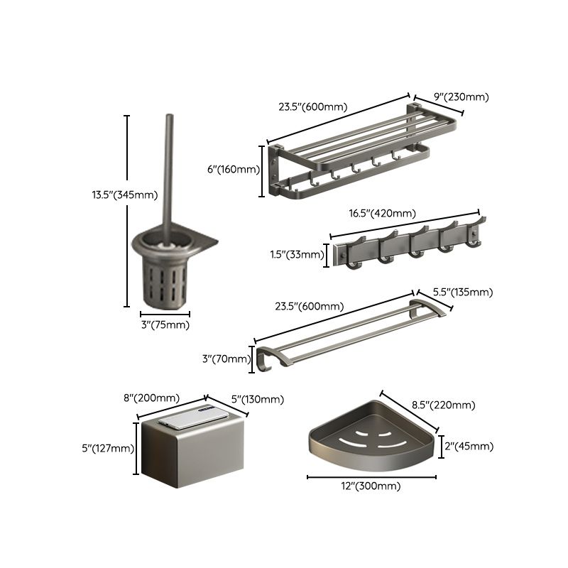 BowLift | Modern Gray Bathroom Accessories Set Aluminum Stainless Steel Bathroom Shelf/Towel Hooks/Towel Bar