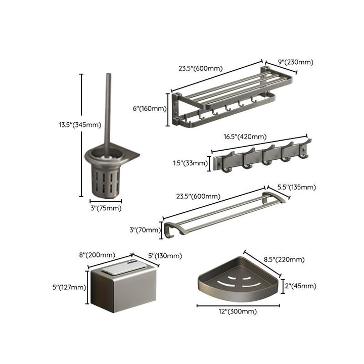 BowLift | Modern Gray Bathroom Accessories Set Aluminum Stainless Steel Bathroom Shelf/Towel Hooks/Towel Bar