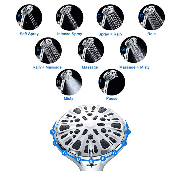 BowLift | Modern Shower Head for Bathroom 9-Jet Round Wall-Mounted Shower Head