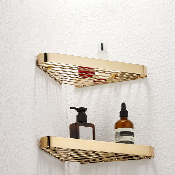 BowLift | 2-piece modern bathroom accessory set, polished chrome/gold, bathroom shelf