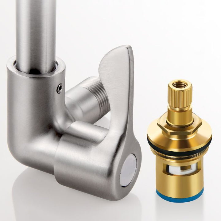 BowLift | Modern Bridge Water Faucet 304 Stainless Steel Knob Handle Swivel Spout Wall Mounted Faucet