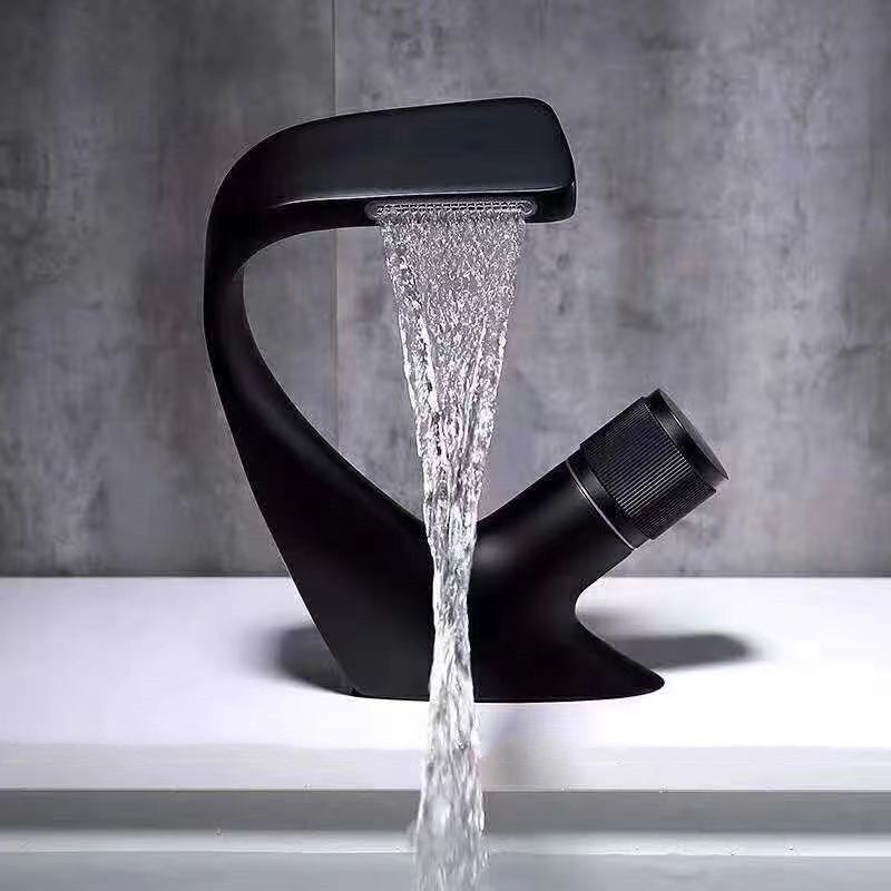 BowLift | Button Handle Faucet Contemporary Style Faucet with Waterfall Spout